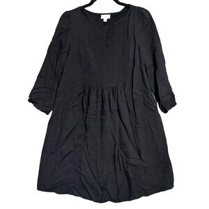J Jill Black Boho Pintuck Peasant Midi Dress XS Cottagecore Lagenlook Flowy